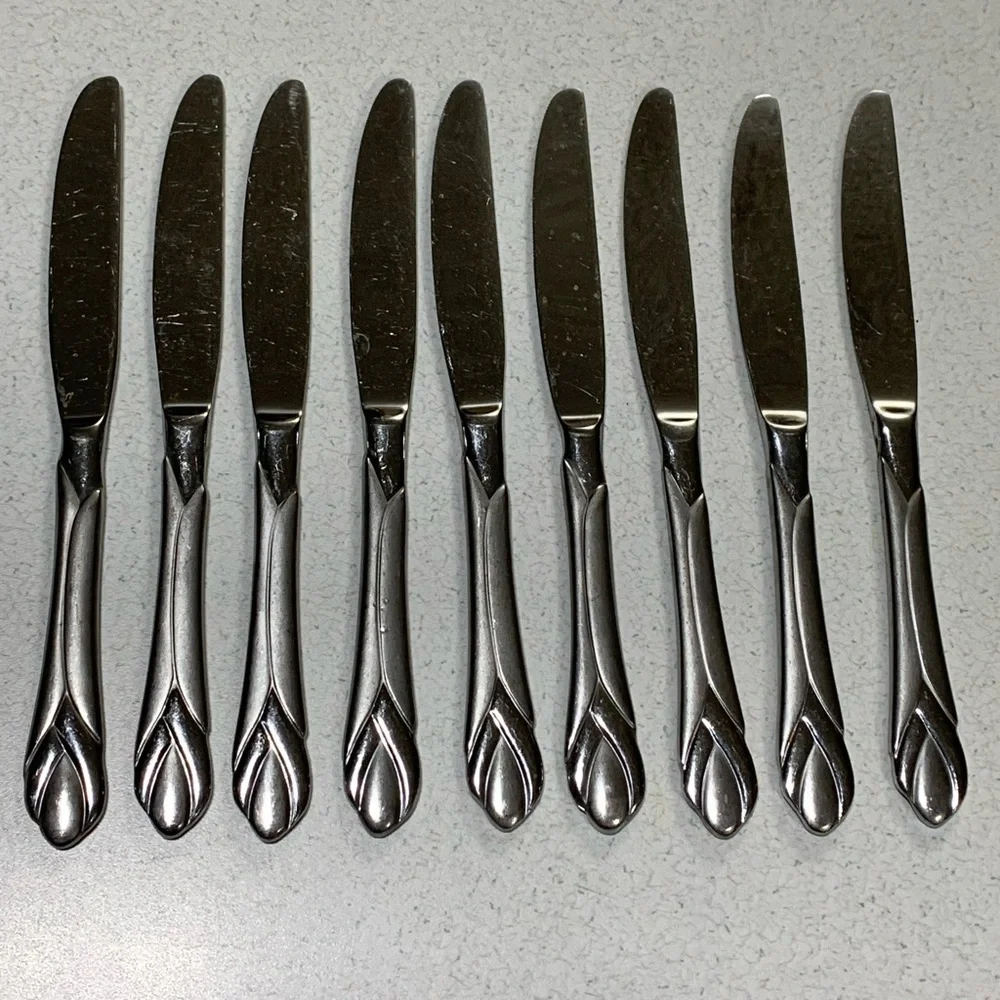 9 Hampton Silversmiths ROSE BUTTER KNIVES Stainless Glossy Discontinued Pattern